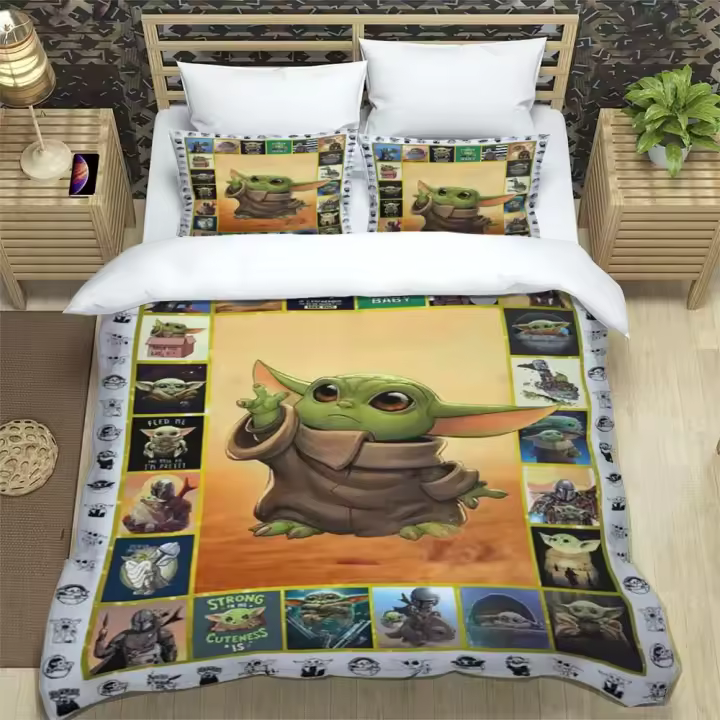 Funda de edredón con diseño de Yoda y fundas de almohada, juego de cama de microfibra con estampado Digital 3D, doble, Queen y King - 1