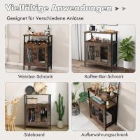 Armario para vino de madera, armario de cocina con botellero extraíble y 6 soportes de cristal, aparador con puertas de rejilla de metal industrial para cocina y comedor - details 8