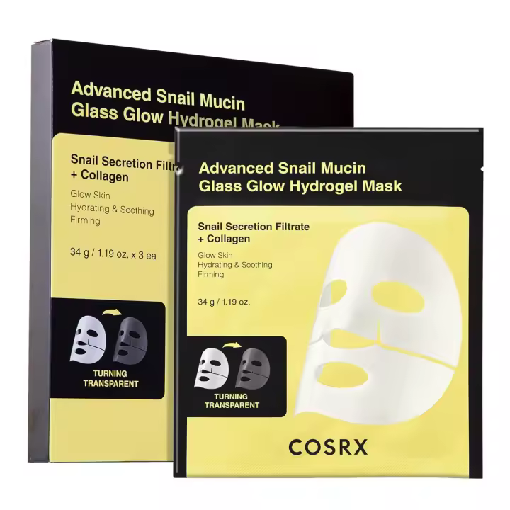 COSRX Advanced Snail Mucin Glass Glow Hydrogel Masks Skincare 3 EA, regalos del día de la madre de colágeno para mamá, artículos esenciales de viaje, - 1