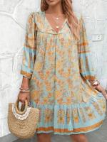 Vestido Corto Chic con Estampado Bohemio Cuello en V, Ajuste Suelto, Viscosa para Mujeres - details 10
