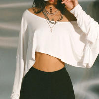 BUNO-Tops informales de punto liso con hombros descubiertos, camisetas de otoño de manga larga con cuello oblicuo conciso para mujer, camisetas deportivas irregulares - details 7