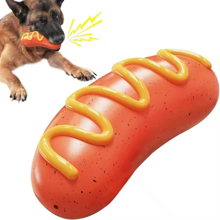 Juguete masticable Indestructible para masticar para mascotas, palo de molienda de dientes de salchicha, juguete interactivo para perros chirriantes - 1