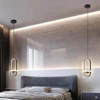 Luz Led colgante moderna para comedor, candelabro de mesita de noche negro/dorado, luces colgantes simples para Cocina - details 0
