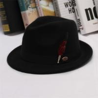 Vintage Black Felt Jazz Hats for Men Women Short Brim Gentleman Soft Trilby Fedora Hat with Feather - details 8