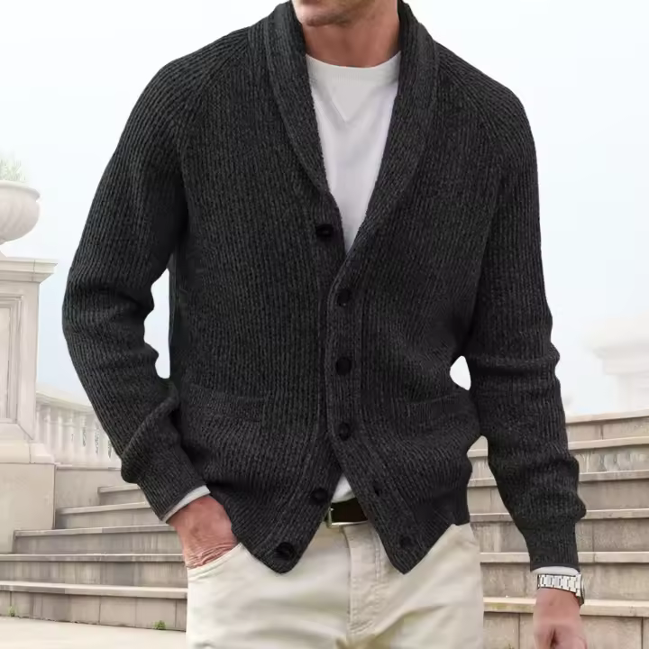 Grueso combinado con una chaqueta cálida e informal, suéter de lana tipo cárdigan de moda para hombre - 1