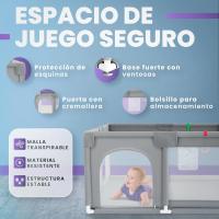 Parque Infantil Bebe 120x120cm + 2 Agarraderas – Corralito Bebe con Malla Transpirable – Parque de Juegos Bebe con Puerta Lateral – Parque Infantil Bebe - Gris - details 2