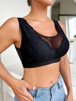 Sujetador Inalámbrico de Novedad para Mujer, Detalle de Encaje Semitransparente, Poliéster y Elastano, Lavable a Mano - Color Sólido - details 11
