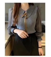 2025 otoño mujer gasa Patchwork suéter manga linterna cuello vuelto jersey con botones mujer Oficina señora suéter invierno - details 22