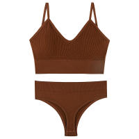 Women 2 pieces solid color fitness sports bra underwear top gym yoga athletic tight workout soft brassiere padded - details 24