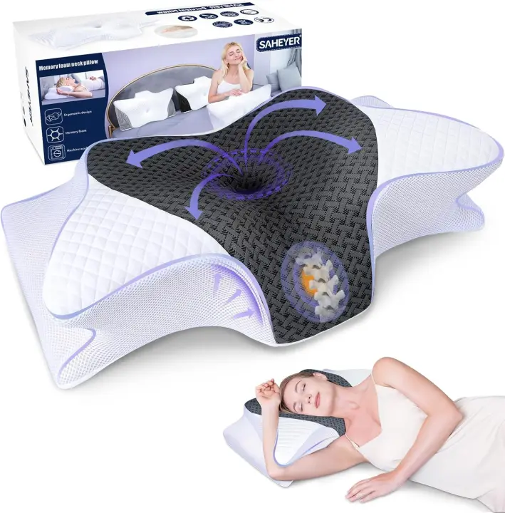 Almohada Cervical Ergonómica, Almohada Ortopédica para Dormir de Lado Almohada de Espuma con Memoria para Apoyar el Cuello Almohada para Dormir de Lado para Aliviar el Dolor, 60x35,5x13/10CM - 1