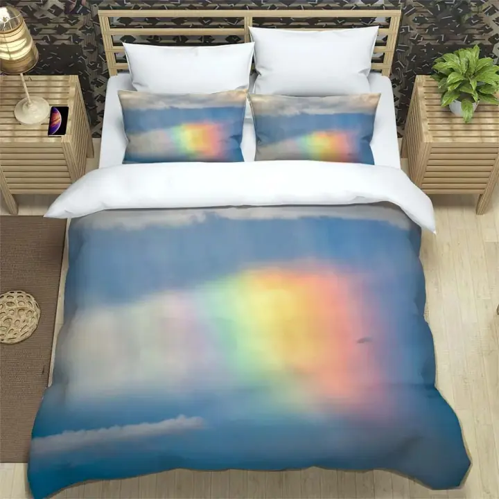 Juegos de cama con edredón personalizables, tamaño completo, suaves y cómodos, con estampado de clásicos Rainbow Fresh - 1