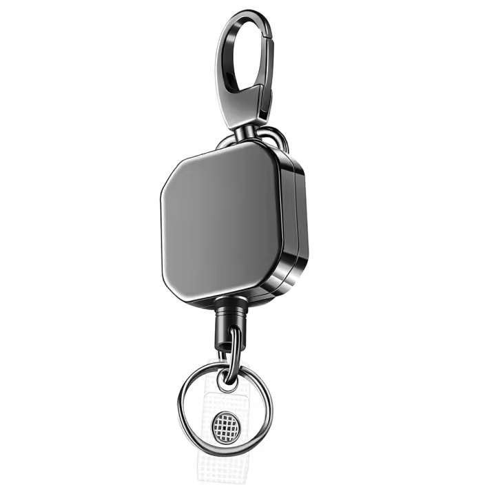 LLavero de mosquetón retráctil de Metal resistente, carretes de insignia de cinturón, Clip de 28,3 pulgadas, cable de alambre de acero reforzado - 1