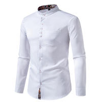 Camisas de vestir con cuello Henry para hombre, camisa de manga larga con contraste informal, esmoquin de negocios para boda y oficina, nueva moda - details 5
