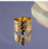 Nuevos anillos llamativos y elegantes Diseño texturizado multicapa Anillo abierto con diamantes Joyería de lujo chapada en oro - details 8