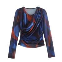TRAFZA Conjunto de 2 piezas para mujer, camisa plisada de manga larga con cuello redondo y falda midi recta, moda 2023 - details 2