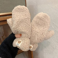 Manoplas de punto de felpa para mujer, guantes de invierno, calentador de manos de Color sólido para clima frío - details 6