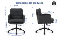 Silla Escritorio, Silla Oficina de Cachemira, Cómoda Silla Tocador con Altura Ajustable, Sillas Ordenador para Hogar y Dormitorio, Crema, Gris Oscuro - details 8