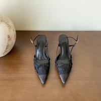Diseño francés sentido nicho vestido negro tacones altos mujer stiletto estilo de hadas sandalias puntiagudas falda femenina - details 32
