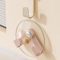 Ventosa de distancia ajustable, estante para tapas de ollas, ahorra espacio, soporte para tapas de ollas de montaje en pared de estilo nórdico, Color crema sin perforaciones - details 3
