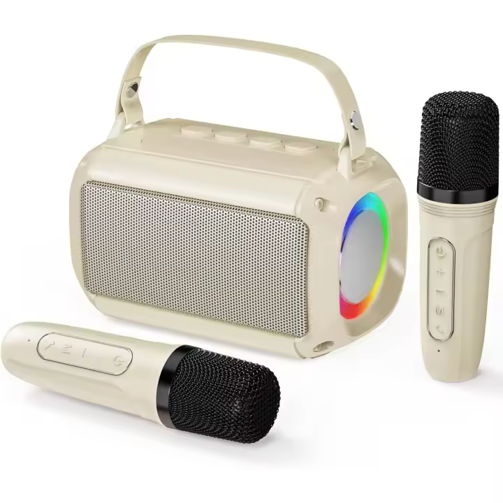 Mini máquina de Karaoke portátil, dos micrófonos, claridad de sonido excepcional para niños y adultos, voces mágicas, luces LED - 1