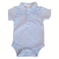 Body Bebé - Manga Corta Algodón - Polo Clásico Liso, Cuello Botones + Broches Antifugas - 2 Piezas Azul Claro/Blanco - Ropa Niño Cómoda - Verano - 061306 - details 3