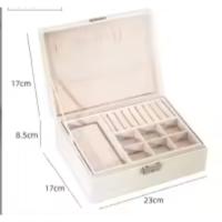 Caja de almacenamiento de joyas forrada de terciopelo para pendientes, anillos y collares de joyería-Blanco - details 0