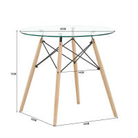 EGOONM-mesa de comedor redonda de vidrio transparente, patas de madera templadas modernas para cocina, comedor, mesa de centro, apartamento, restaurante - details 0