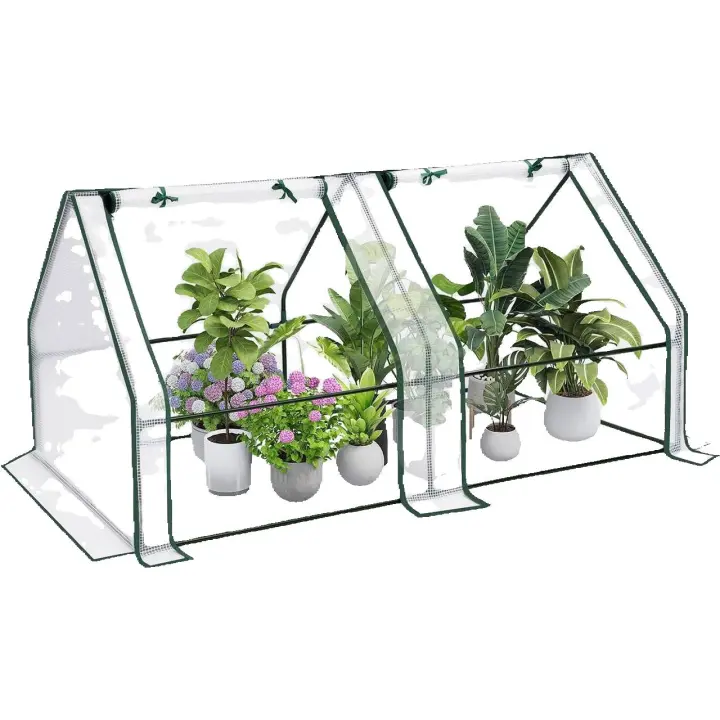Estructura fría de invernadero de plástico, con ventanas enrollables, estructura de metal, 180x90x90cm blanco - 1
