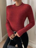 Top de punto de manga larga con cuello con volantes, camiseta interior a rayas con cuello medio para mujer, suéter informal de otoño-invierno - details 14
