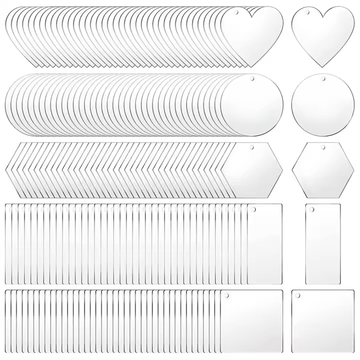 200 piezas de llaveros acrílicos en blanco, colgantes de llavero transparentes de acrílico en blanco para proyectos de manualidades DIY - 1