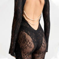 BUNO-Nuevo mono con guantes con estampado de mono de leopardo ajustado transparente de manga larga medias sexis sin espalda pantalones largos Tops calientes - details 1