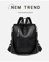 Mochila de trabajo de cuero PU suave para mujer, mochila de hombro cruzado de cuero negro vintage, mochila de viaje antirrobo para mujer - details 0