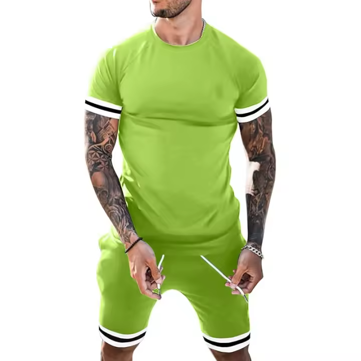 Conjunto Casual de Verano para Hombres 2 Piezas de Atuendo Deportivo de Ajuste Delgado - 1