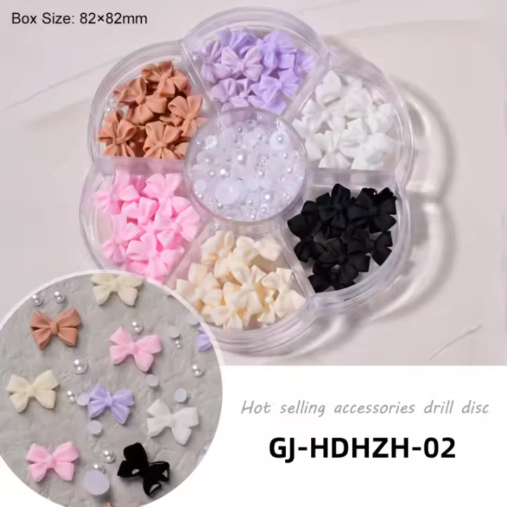 1 caja de accesorios para manicura, cuentas de oso y diamantes de imitación, mezcla de 7 cuadrículas, cristales para manicura, 3D - 1