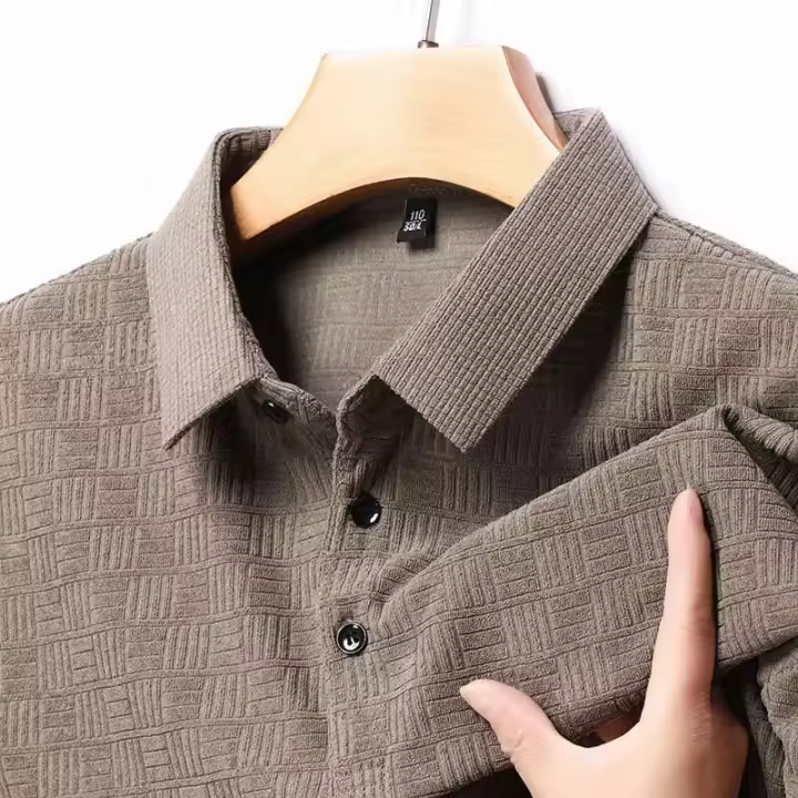 Polo de manga corta de lino y algodón para hombre, camiseta informal de negocios con solapa a cuadros, calidad novedosa y lujosa para el verano - 1