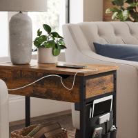 Mesa Adicional Lateral Estrecha con Multienchufe Juego de 2, Mesa de Noche con Puertos USB, Bolsos, Marrón Rústico y Negro LCT647B01 - details 7
