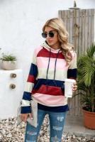 Nuevo en sudaderas con capucha de rayas de colores, sudaderas gruesas con capucha para mujer, Top informal holgado de manga larga para mujer - details 13