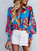 Camisa informal con estampado Vintage para mujer, blusa Retro para mujer, Top de manga larga con solapa y botonadura única, primavera y verano - details 22