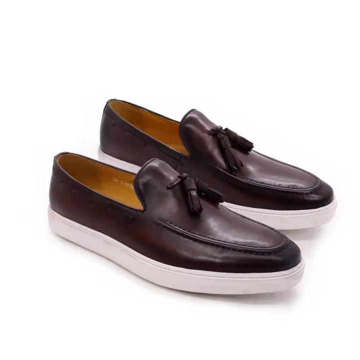 Mocasines con flecos para hombre, transpirables, de cuero, zapatos planos con plataforma. - 1