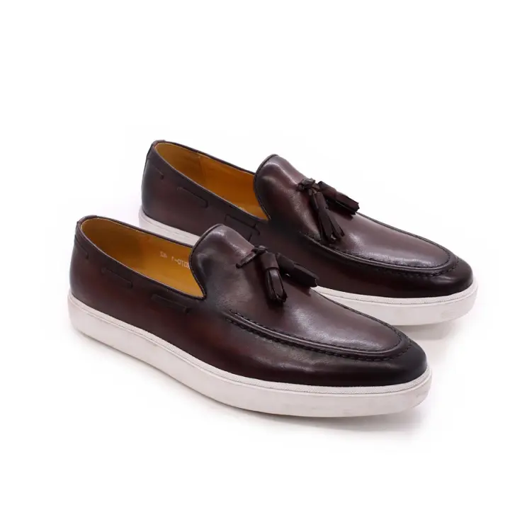 Mocasines con flecos para hombre, transpirables, de cuero, zapatos planos con plataforma. - 1