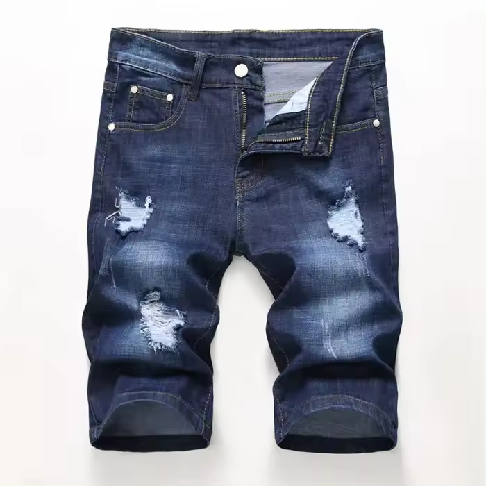 Pantalones cortos de mezclilla de verano para hombre, pantalones cortos vaqueros con agujeros a la moda, Bermudas para patinar, Harem para hombre, correr, tobillo, ondulado, hasta la rodilla, de talla grande - 1
