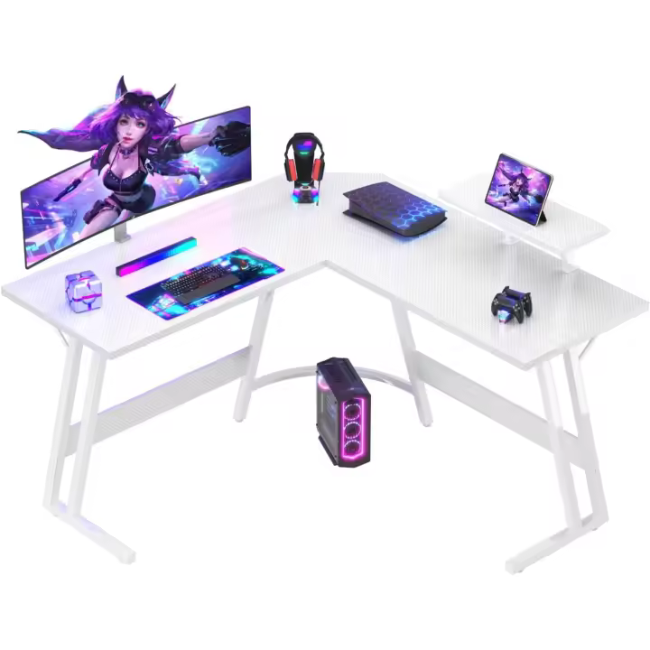 130 x 130cmGamer en Forma L con Soporte Monitor Gancho para Auricularespara EstudioOficinaGamingDormitorio(Carbono Negro) - 1