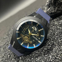 Reloj deportivo de cuarzo con correa de silicona y esqueleto de luz azul para hombre de nueva tendencia - details 9