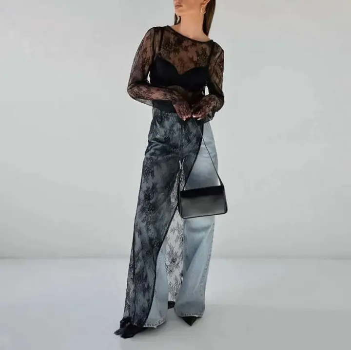 Camisa transparente de moda, jersey Irregular de manga larga, vestido versátil de calle alta para mujer 2024 - 1