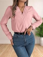 Blusa elegante de oficina de negocios para mujer, camisas elegantes de manga larga con cuello en V en capas, Tops de trabajo 2024 - details 27