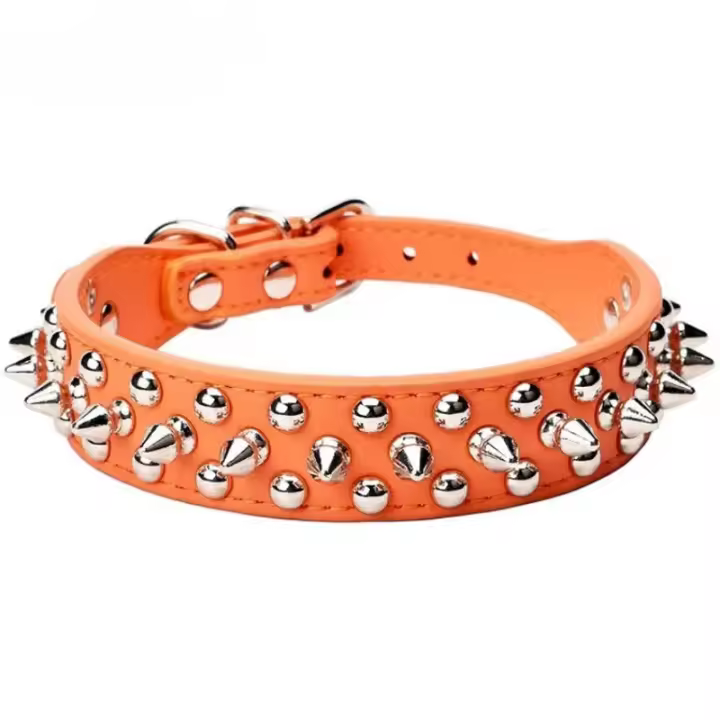 Collar de cuero ajustable para perros Correa de cuello Suministros de cuero PU Estilo Punk - 1