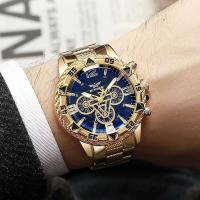 Reloj de pulsera clásico de lujo para hombre, Esfera Grande, tira de acero de aleación, luz azul, tres ojos, reloj de cuarzo - details 1