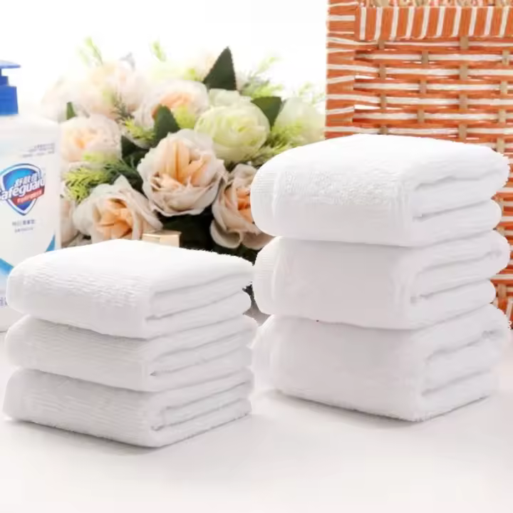 Toalla de algodón blanca de buena calidad, toalla de mano pequeña, para Hotel, restaurante, jardín de infantes, 10 unidades por lote - 1