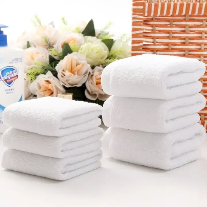 Toalla de algodón blanca de buena calidad, toalla de mano pequeña, para Hotel, restaurante, jardín de infantes, 10 unidades por lote - 1