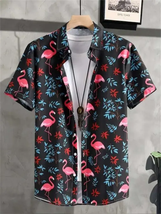 Camiseta de Verano de Playa Hawaiiana Estampado de Denim 3D para Hombres Manga Corta Transpirable - 1